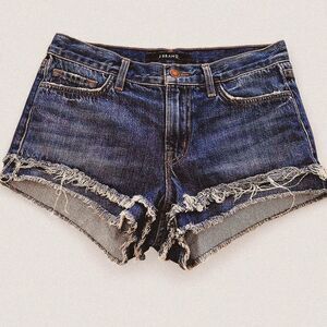 J brand double ruffle distressed hem micro mini jean denim shorts 26 festival